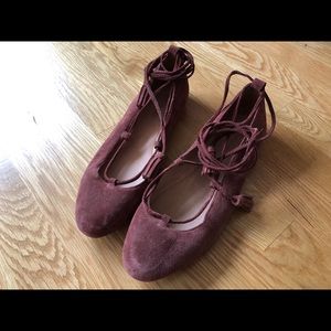 Madewell suede lace up flat in cantebury (merlot)